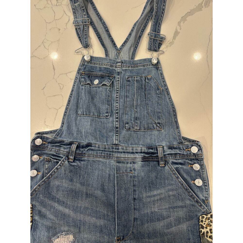 Anthropologie Pilcro The Lex Denim Jean Bib Overalls Animal Print Womens 29 - Picture 5 of 9